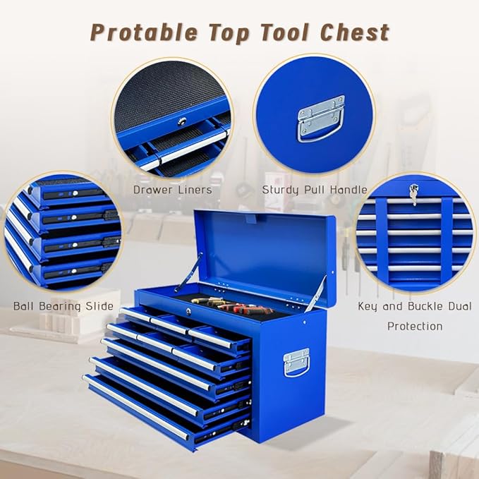 13-Drawer Double Doors Handle Rolling Tool Chest, 2 in 1 Detachable Rolling Tool Chests, Large Tool Boxes with Lock, Metal Standing Tool Cabinet for Garage Workshop(Blue)