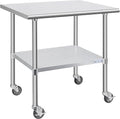 Hally Stainless Steel Table for Prep & Work 30 x 36 Inches with Caster Wheels, NSF Commercial Heavy Duty Table with Undershelf and Galvanized Legs for Restaurant, Home and Hotel