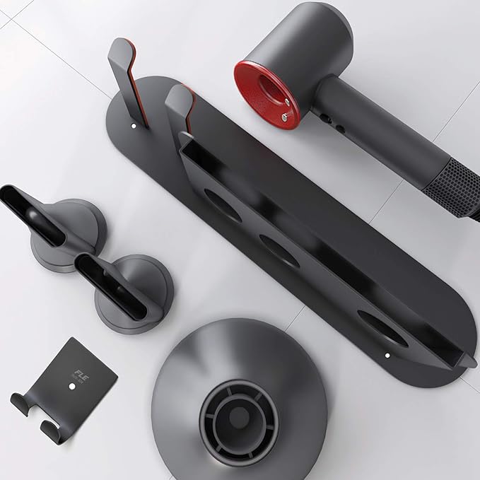 FLE Hair Dryer Holder Wall Mounted with Shelf - Hair Dryer Holder Rack Organizer Compatible for Dyson Supersonic Hair Dryer,Black