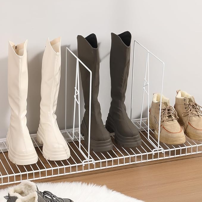 Wire Shelf Dividers - White Closet Organization & Storage Organizer - No Tool Shelf Divider for Wire Shelves - Metal Shelf Accessories – for 12“ Deep Wire Shelves – Tall 16” Height – 4 Pack