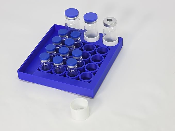 Vial Holder for Refrigerator Use | Home Vial Organizer Tray for Peptide– 5"x5"x0.75", Lightweight (8g) (Blue)