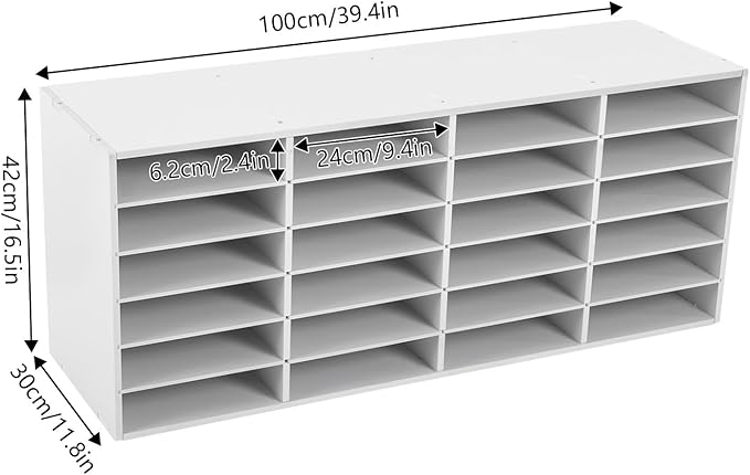 Mail Sorter Organizer, 24 Compartments Mailbox for Classroom, Desktop File Organizer with Adjustable Shelves, for Office Home Classroom, PVC, White