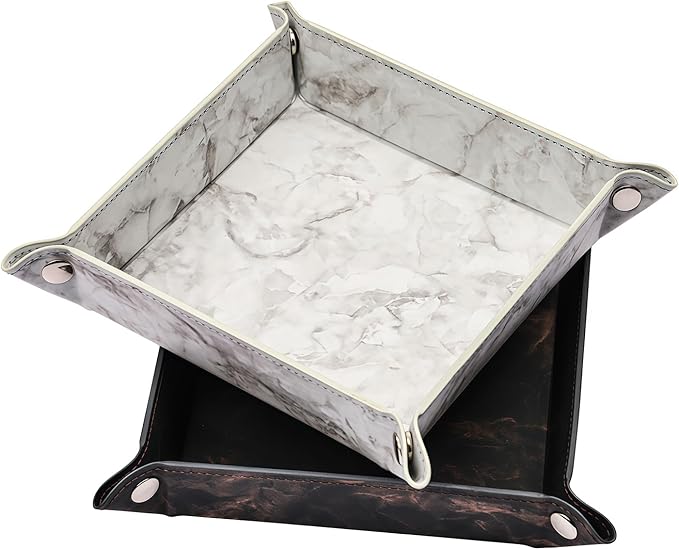 siduater Valet Tray Desktop Storage Organizer – Vegan Leather Catchall Bedside Vanity Tray Nightstand Caddy Holder for Remote Controller, Watch, Keys, Phone, Wallet, Coin, Jewelry, Marble Brown