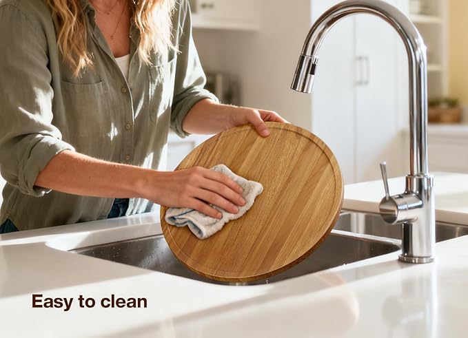 12" Acacia Wood Lazy Susan Turntable Organizer for Table Top, Round Wooden Lazy Susan Storage for Cabinet Countertop Pantry, Decorative Tray for Kitchen Bathroom Decor Coffee Bar Accessories