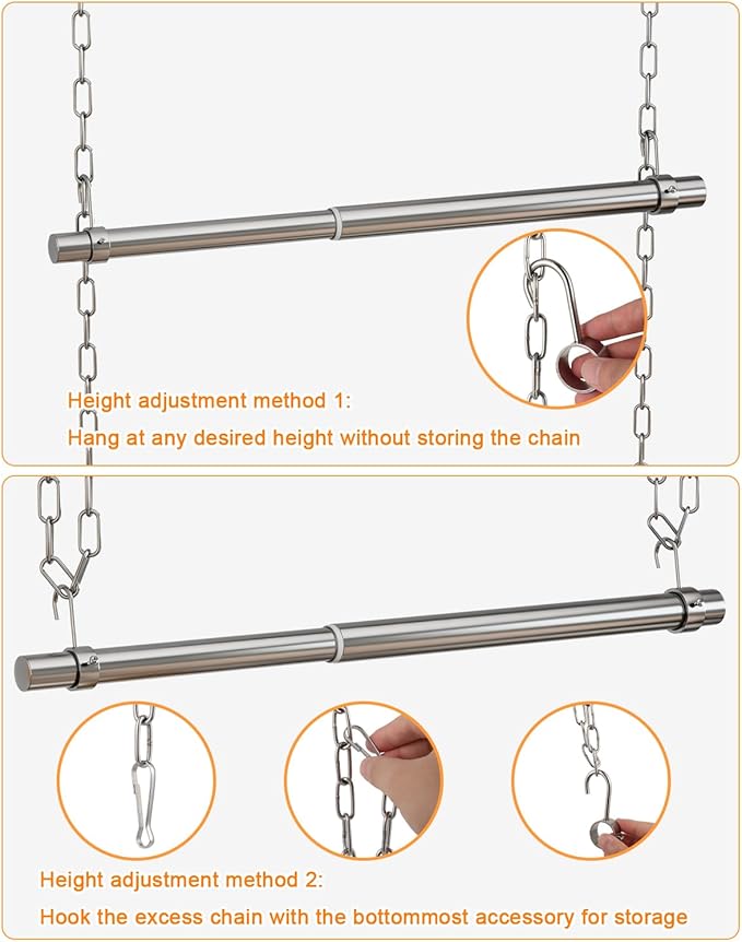 Hanging Closet Rod, Adjustable Width and Height Closet Rods Extender, 17-40inch Heavy-Duty Stainless Steel Bar, Space-Saving Closet Rod Hanging Clothes, 2Pack(Silver)