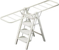 Multi-Functional 5 Step Ladder Used as Clothes Drying Rack,Sturdy Carbon Steel Ladder,Widened Pedal,Foldable & Portable Clothes Drying Rack, Space-Saving Design Indoor&Outdoor Drying (White)