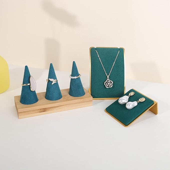GemeShou Green Necklace display stand, Velvet Jewelry necklace display holder for selling, small metal earring neck storage organizer, online jewelry photography props【Green】