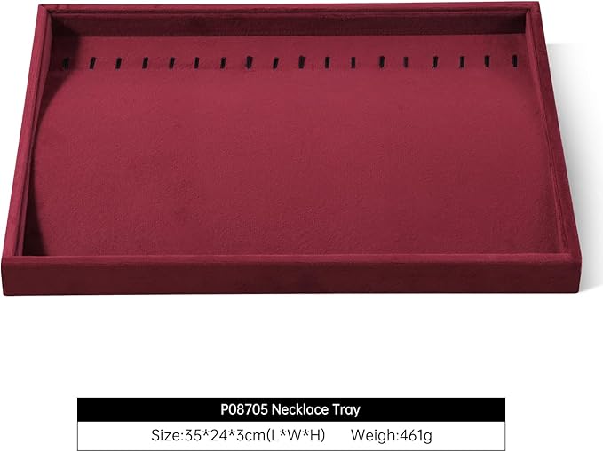 Velvet Jewelry Display Tray For Bracelet Pendant Necklace, Multi-Slot Stackable Storage Tray For Long Chain Jewelries, Drawer Insert Jewelry Organizer (Red)