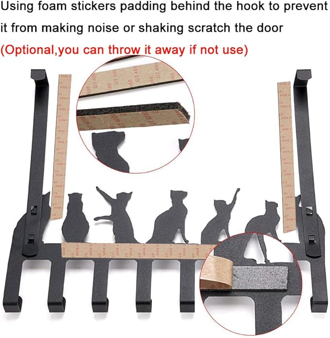 Wintek Over the Door Hook Hanger, Heavy Duty Organizer Rack for Towel, Hat,Hoodies,Coat , Cloth,Bag - 8 Hooks (Black)