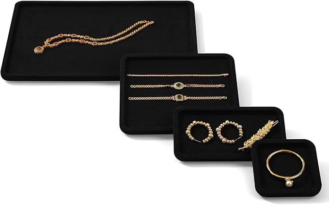 Microfiber Jewelry Display Flat Tray for Rings Earrings Necklace Bracelet, Jewelry Photograph Display Catchall Organizer Tray Dish(S,Black)