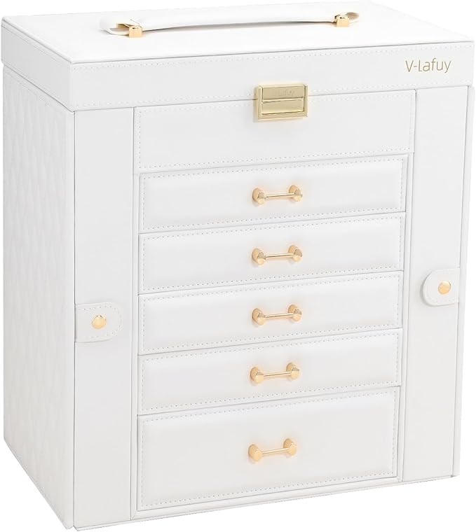 Jewelry Box with Mirror, White - Large Jewelry Organizer and Storage for Women