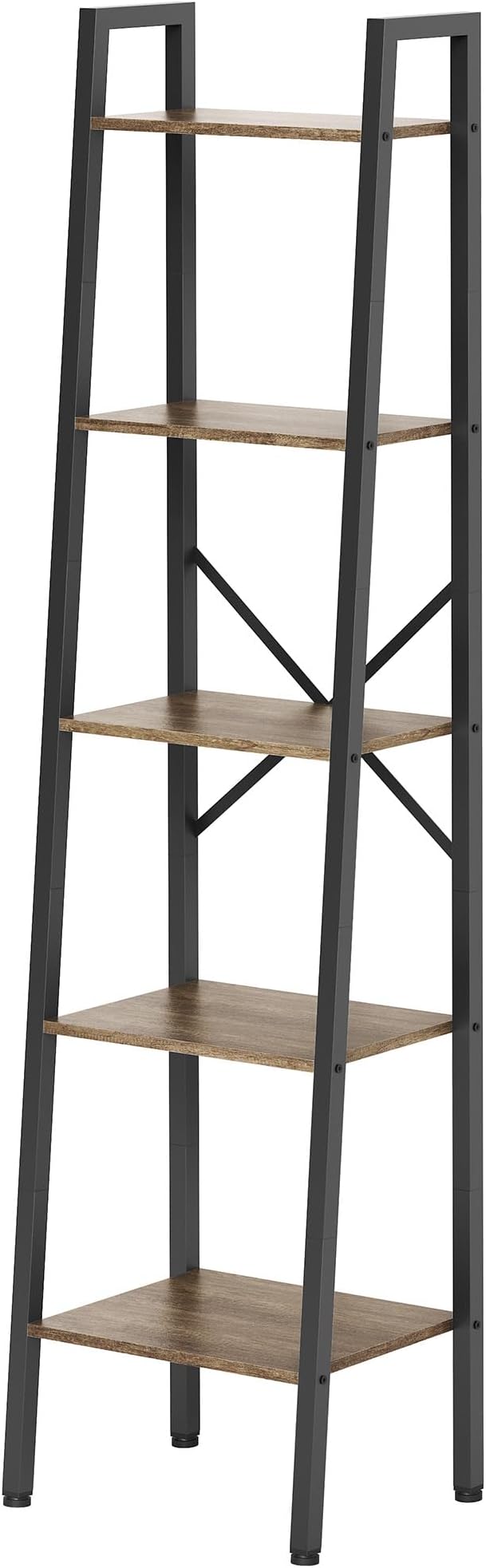 Hoctieon 5-Tier Industrial Ladder Bookshelf, Narrow Ladder Shelf, Tall Standing Bookshelf, Skinny Open Ladder Shelf, for Living Room, Home Office, Kitchen, Bedroom, Metal Frame, Greige
