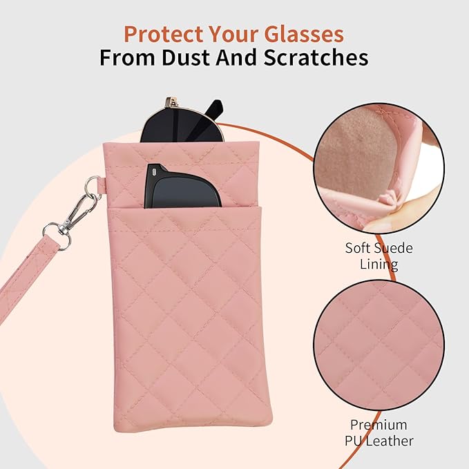 Double Eyeglass Case Soft Dual Glasses Case for Women Men Travel Squeeze Top Sunglasses Cases Eyeglasses Pouch