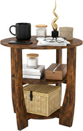 Rustic Brown Round Side Table, 3-Tier End Table with Storage Shelves, Farmhouse Nightstand for Bedroom, Small Accent Table for Living Room Sofa, 19.7" D x 21.7" H