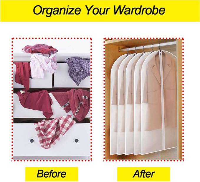 Garment Bags for Hanging Clothes 24'' x 40'' (Set of 6) suit bags for closet storage Covers for Closet with Study Full Zipper for Jacket Storage Clothes and Travel