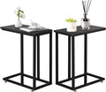 VECELO C Shaped End Side Table for Sofa Couch and Bed Snack TV Tray for Living Room Bedroom, 2 PCS,Black
