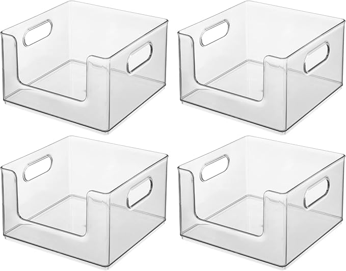 iDesign Stackable Clear Open Front Storage Bin, Easy Access Organizer for Pantry or Cabinet, 4-Pack