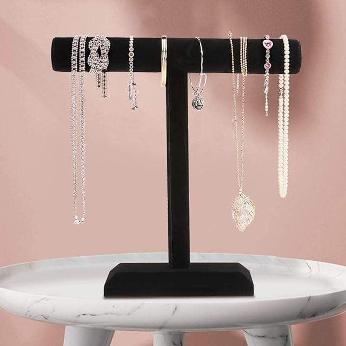 Barelove Jewelry Stand Display 1 Tier, Black Velvet T-Bar Bracelet Watch Bangle Necklace Holder for Organization Showcase or Store Display