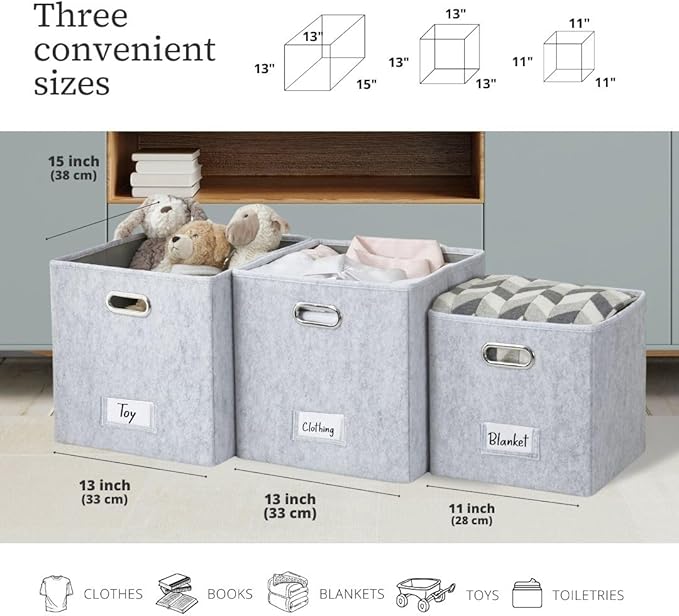 DECOMOMO Felt Storage Bins, 11 inch Cube Storage Bin with Labels for Shelves Kallax (Cube 11" / 6pcs, Light Grey)