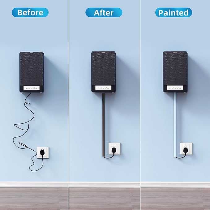 Yecaye 128in Wall Cord Hider for 1 Mini Wire, On-Wall Cord Cover Channel, Wire Concealer, Cable Cover Cable Management for Home Office, W0.5in H0.31in, Black