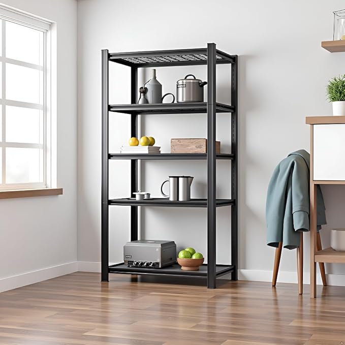 Storage Shelving Unit Heavy Duty Garage Shelves 5-Tier Metal Organizer Utility Rack 2750LBS for Kitchen Pantry Basement Pantry Warehouse Laundry Black 72" H x 35" W x 16" D