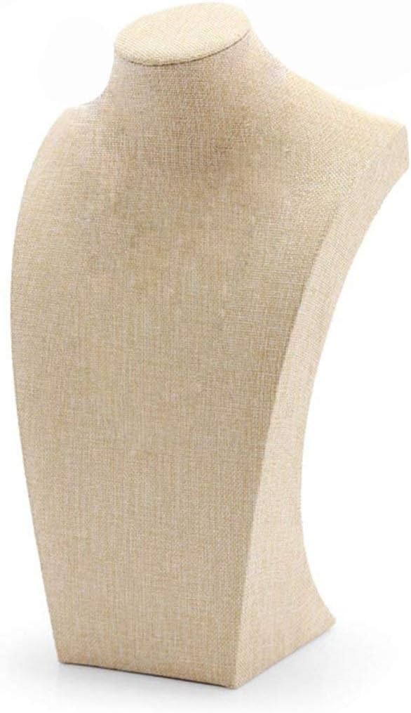 Necklace Display Bust, 9.8" high Beige Linen Jewelry Holder for Necklaces & Bracelets, Figure Display Stand for Jewelry Shop & Personal Makeup (25cm*14cm)