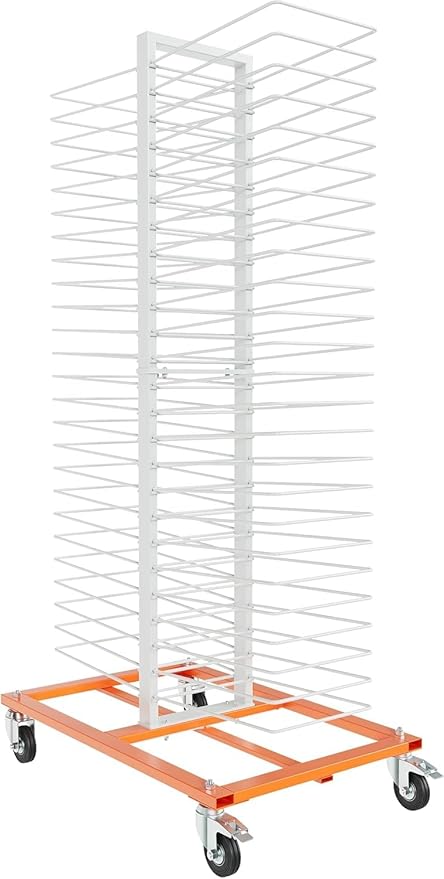 50 Shelves Paint Cabinet Drying Rack with 4 Caster Wheels, Cabinet Drying Rack, 25lbs/Shelf Capacity, Space Saving, Modern Style, Orange & White, Steel