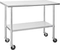 Hally Stainless Steel Table for Prep & Work 24 x 48 Inches with Caster Wheels, NSF Commercial Heavy Duty Table with Undershelf and Galvanized Legs for Restaurant, Home and Hotel