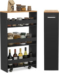 LOKO 4-Tier Rolling Storage Cart, 8 Inches Slim Kitchen Cart on Wheels with Open Shelves & Handle, Laundry Room Cart Between Washer and Dryer, for Bathroom Next to Fridge (Black & Natural)