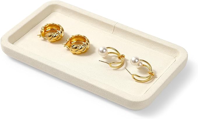 Microfiber Jewelry Display Flat Tray for Rings Earrings Necklace Bracelet, Jewelry Photograph Display Catchall Organizer Tray Dish(S,Beige)