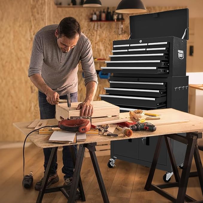 Tool Chest 13-Drawer with Double Door Handle,2 in 1 Detachable Rolling Tool Chests with Wheels and Drawers,Large Tool Box with Lock for Warehouse,Garage (Black)