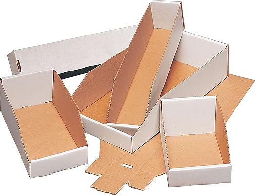 Aviditi Corrugated Cardboard Storage Bins, 2"x 9"x 4 1/2", White, Pack of 25, for Warehouse, Garage and Home Organization