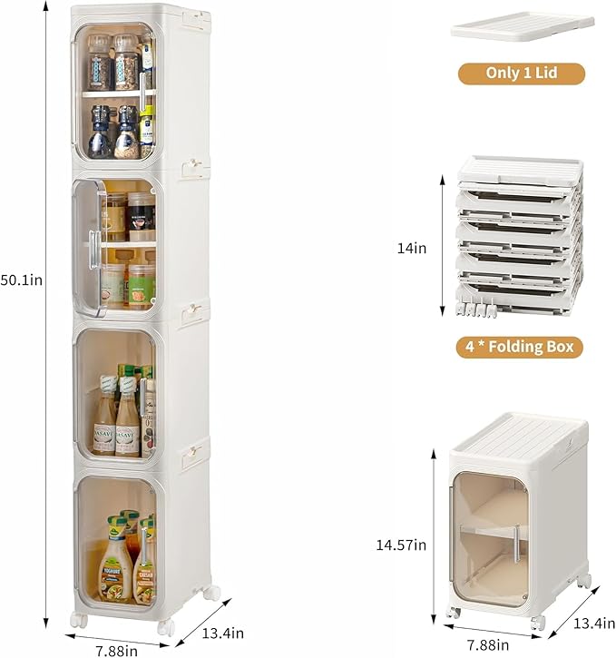 4-Tier Slim Tall Narrow Bathroom Storage Cabinet, Cream White