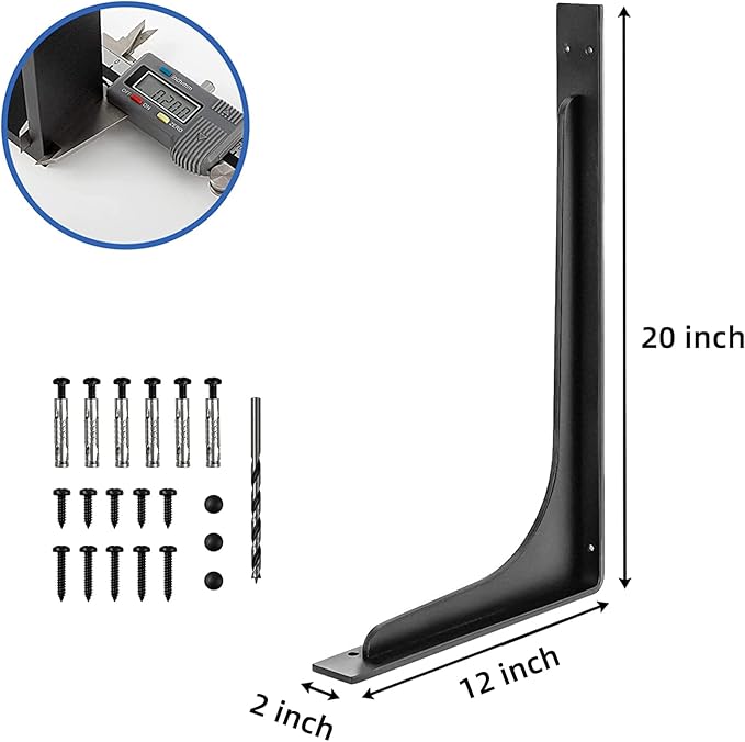20 x 12 INCH Shelf Brackets,L Shelf Brackets, Vertical Angle, Premium Alloy Metal Heavy Duty Shelf Bracket, high Strength Mounting Hardware Included, Corner Brace Joint,Pack of 2