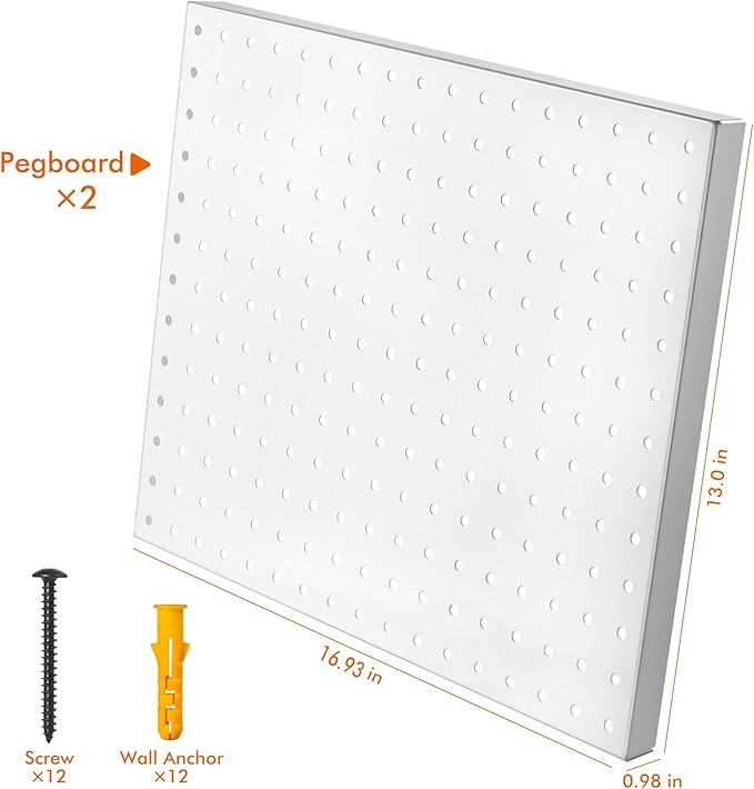 G.CORE Heavy Duty Metal Pegboard Organizer - Wall Storage Steel Peg Board Panels Set 1/4 inch Round Holes 17"x13" 2 Pack Garage Craft Tool Display Hanging Rack Organization Kit with Mounting Hardware