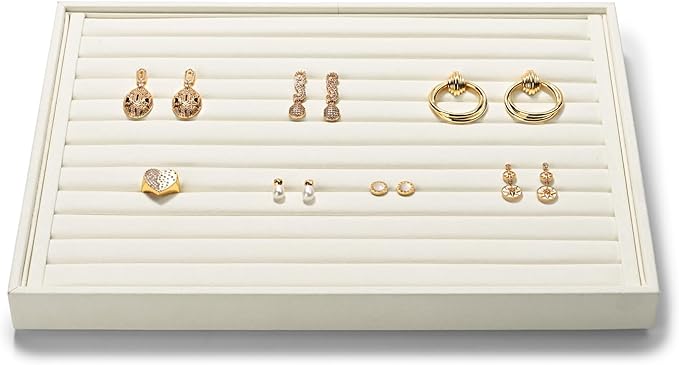 7-Slot Microfiber Ring & Earring Tray Organizer (Beige)