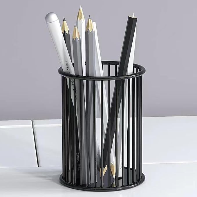 Metal Pen Holder Cup for Desk Makeup Brushes Pencil Holders Home Office Organizer Black
