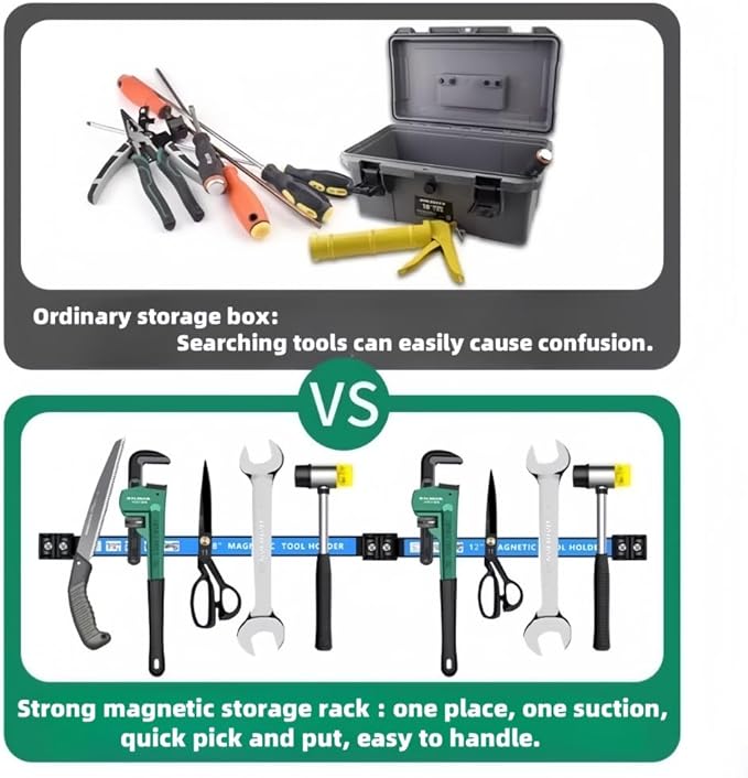 12" Magnetic Tool Holder Strip 4 Pack，Used for storing garage tools, kitchen utensils， and iron products. Storage Arrangement Organizer， Easy To Install in Workshop, Mounting Screws Included.