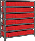 Quantum Storage Systems 1839-604RD Solid Heavy Duty 7 Shelves 54 Super Tuff Euro Red Bins 39" H x 36" W x 18" D