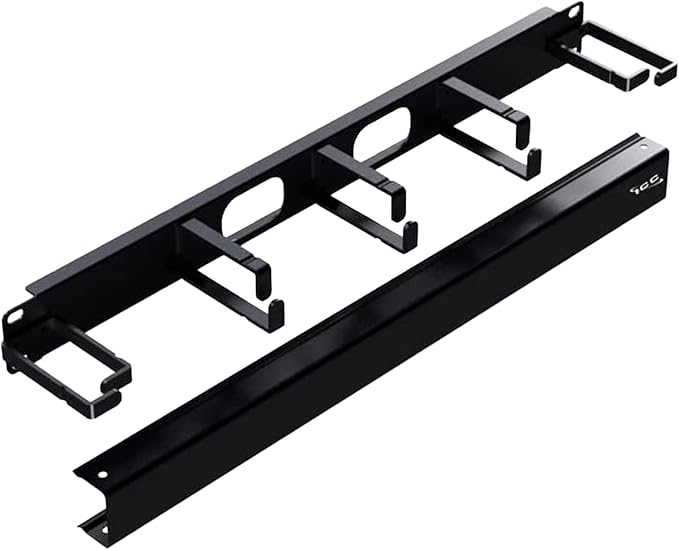ICC 1U Ring Cable Manager Panel with Cover, Metal, 3" D-Rings, Horizontal and Vertical Cable Management, Rackmount for 19” Network Racks, Black, Single Pack