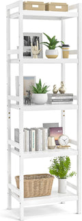 Homykic Bamboo Bookshelf, 5-Tier Narrow 55.9” Adjustable Book Shelf Bookcase Bathroom Shelves Freestanding Storage Stand for Living Room, Bedroom, Kitchen, Rust Resistance, Easy Assembly, White