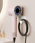 Hair Dryer Holder, Stainless Steel Blow Dryer Holder Self Adhesive, Dyson Hair Dryer Holder Wall Mounted Compatible with Dyson, Hairdryer Holder for Bathroom White PTALSEAW