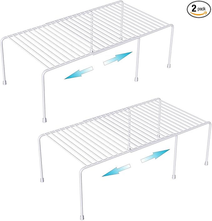 Expandable Cabinet Storage Organizer Shelf, Freezer Shelf Kitchen Cabinet Pantry Spice Rack for Plate Cup Organizer with Scratch Resistant Feet, 2 Sets