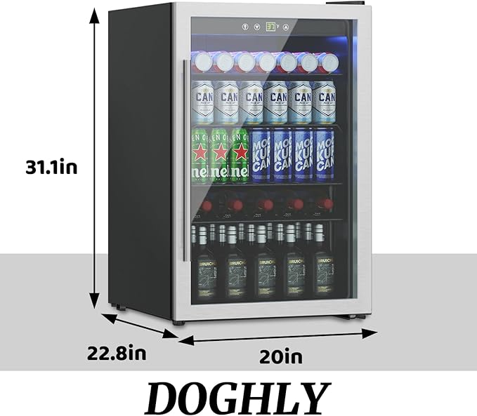 Beverage Refrigerator Cooler, 145 Can Mini Fridge Glass Door for Drinks Soda, Beer, or Wine - Small Refrigerator for Office Bedroom Home Bar, Adjustable Shelves, 4.5 Cu.Ft, Silver
