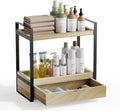 2-Tier Bathroom Organizer Countertop with Drawer, Wood Bathroom Counter Shelf for Storage, Vanity Organizer Countertop for Kitchen, Office