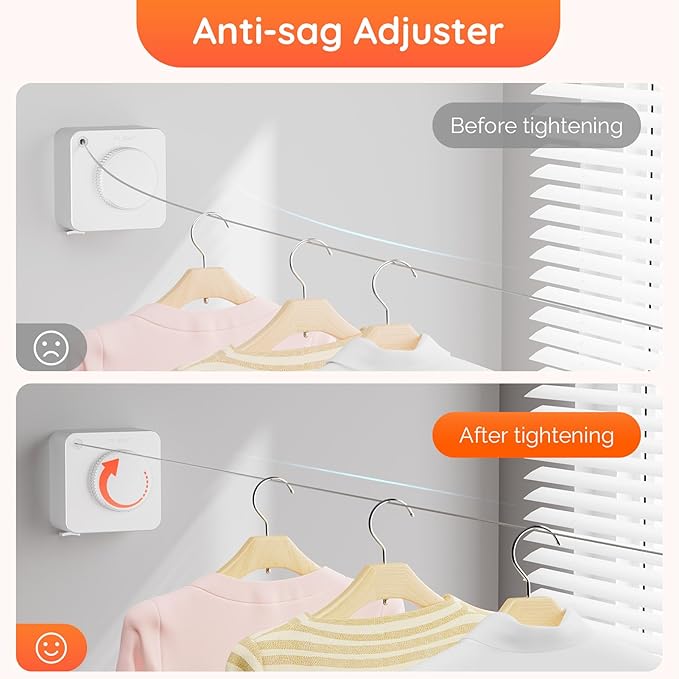 Retractable Clothesline Indoor, Non-Sagging Outdoors Clothesline Retracting, Heavy Duty Retractable Clothes Drying Laundry Line, Wall Mounted Stainless Steel Line - 13.8 Ft (White)