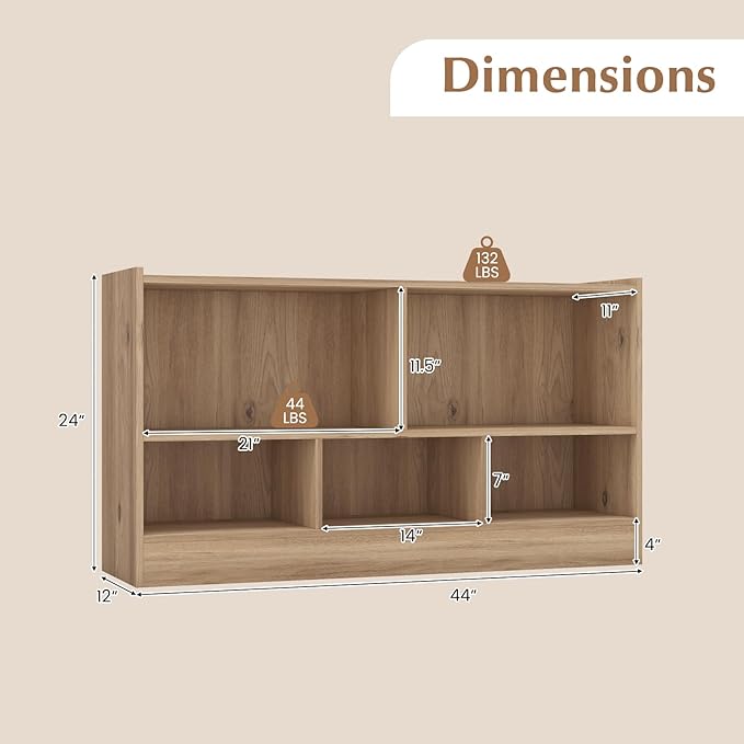 Giantex 5-Cube Bookcase, Freestanding 3-Tier Bookshelf with Spacious Top & Raised Base, Modern Display Storage Organizer, Multipurpose Book Shelf for Living Room, Bedroom, Playroom (Natural)