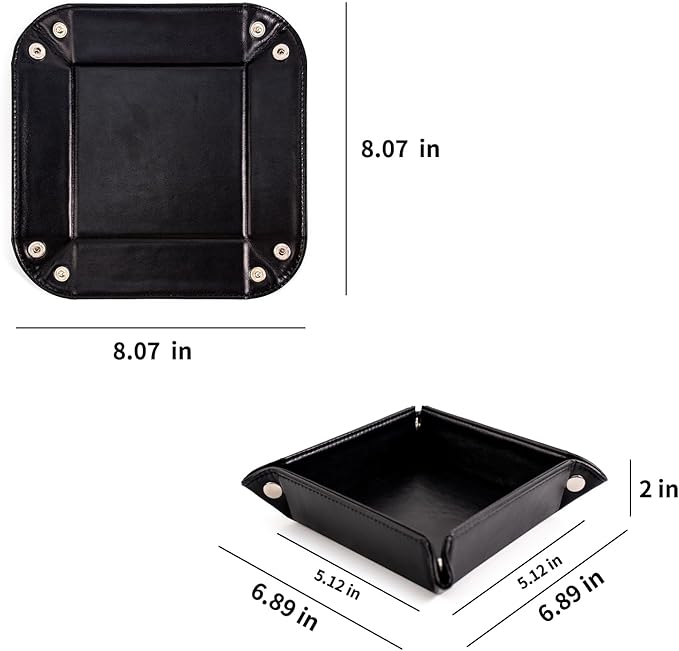 PU Leather Valet Tray for Mens and Women Catchall Tray for Keys,Watch,Jewelry Small Nightstand Bedside and Entry Table Tray Gift for Dad Husband (Black)