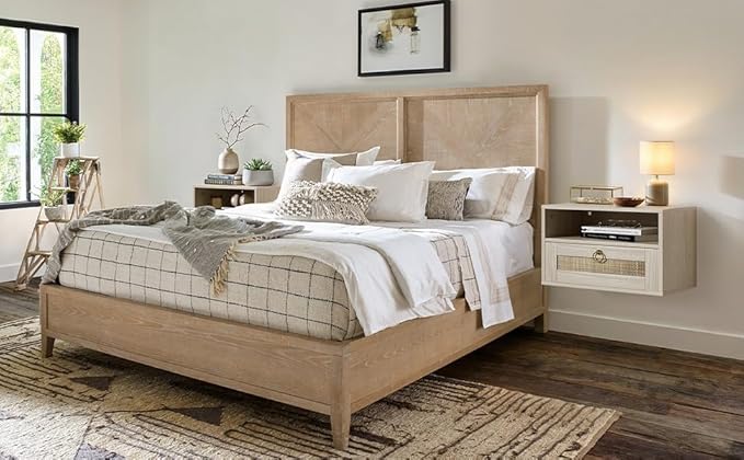 Floating Nightstand Set of 2 with Drawer for Wall Mounted Hanging Rattan Night Stand Bed Side Tables Wooden End Table Small Boho Dressers for Bedroom Farmhouse Shelves with Drawers
