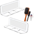 2pcs Acrylic Hair Brush Holder for Bathroom Adhesive Hair Tool Organizer Transparent Wall Mounted Comb Holder Organizer with 3 Holes No Drilling for Combs, Curling Irons, Flat Irons